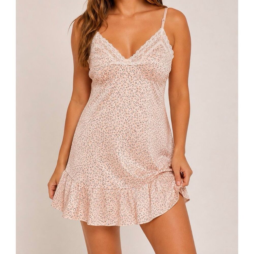 Marilyn Monroe Pink Leopard Print Lace Chemise Nightgown Size L